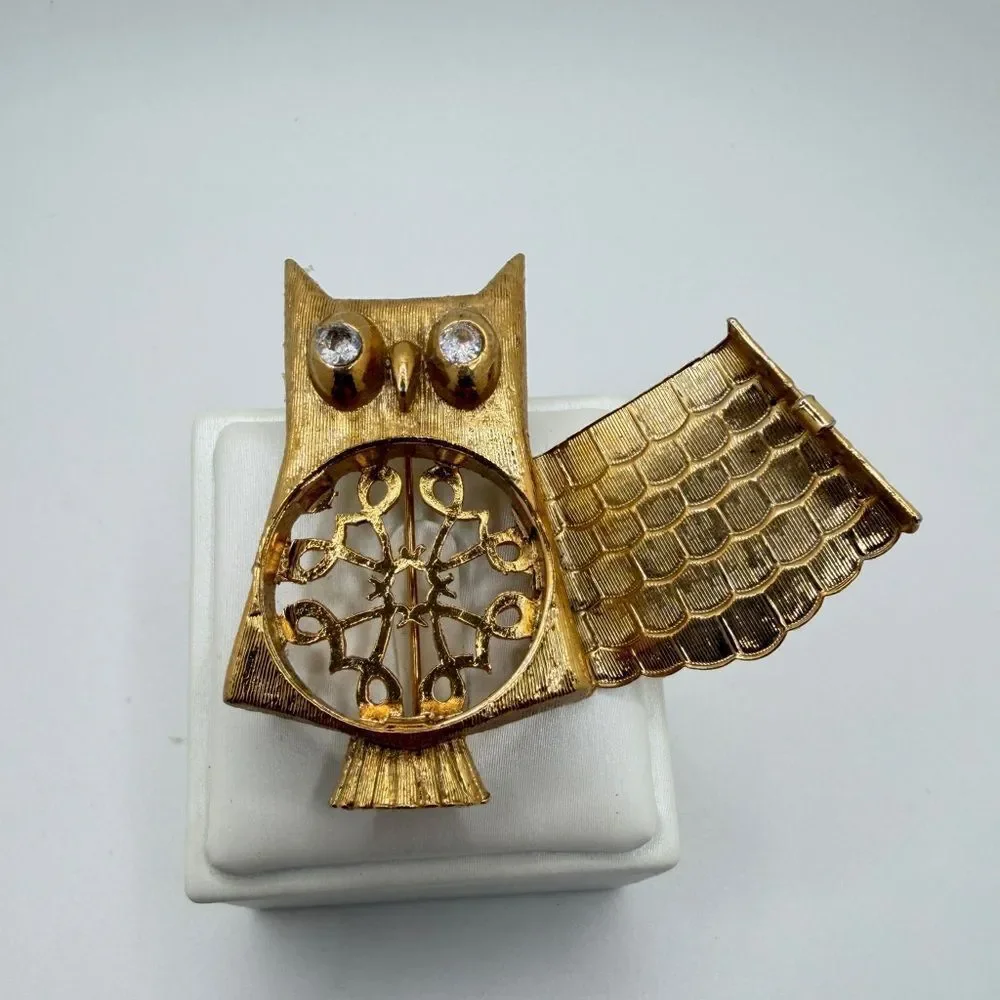 Vintage‎ Avon Owl brooch/pin w/ hinged, hidden 